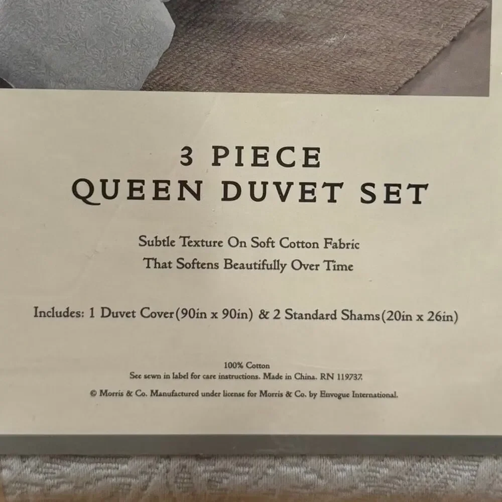 NEW Morris & Co. 3 Piece QUEEN Duvet Set Light Blue Textured Cotton Bedding